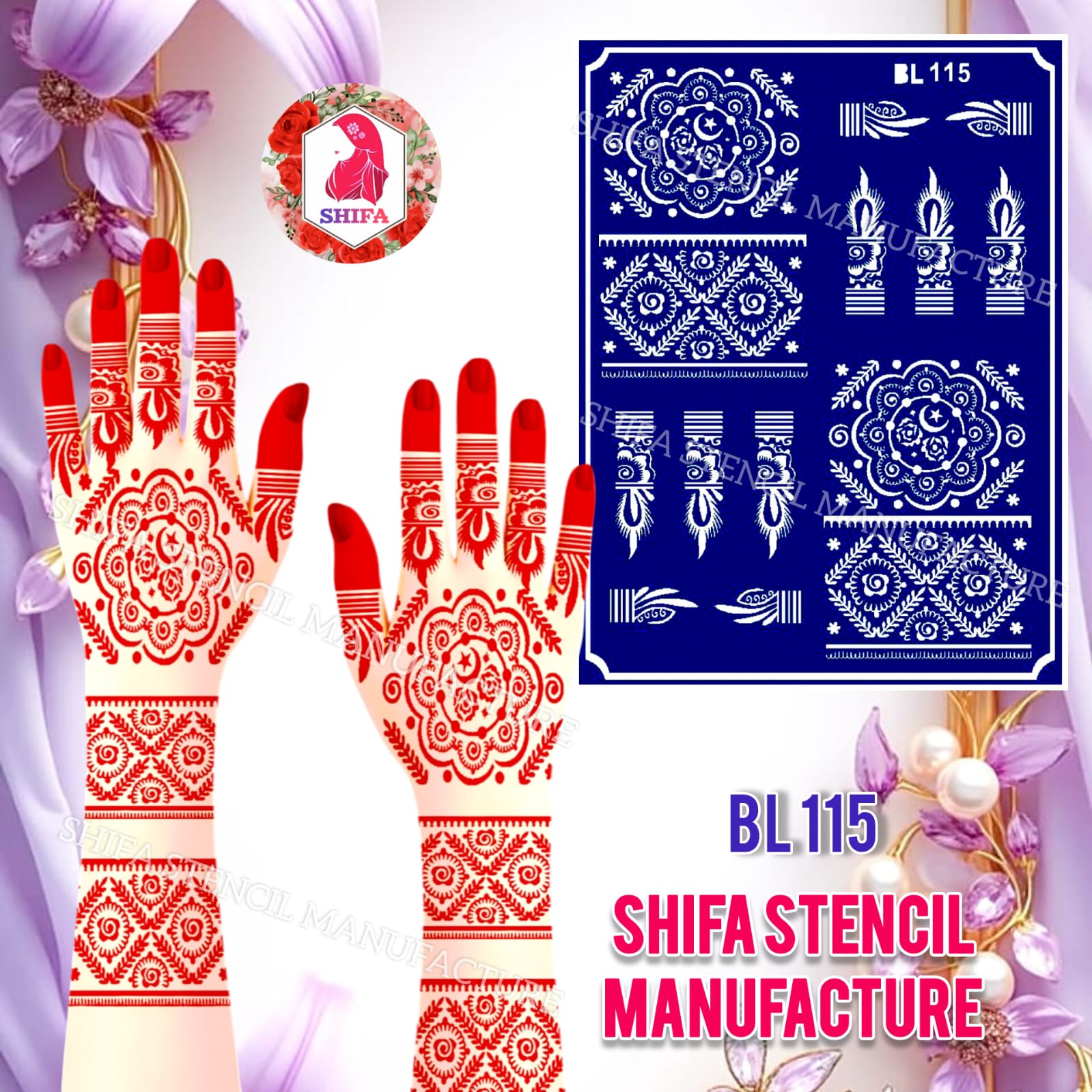 BL115 Celestial Rose Mandala - Double Hand - Shifa Stencil Manufacturer
